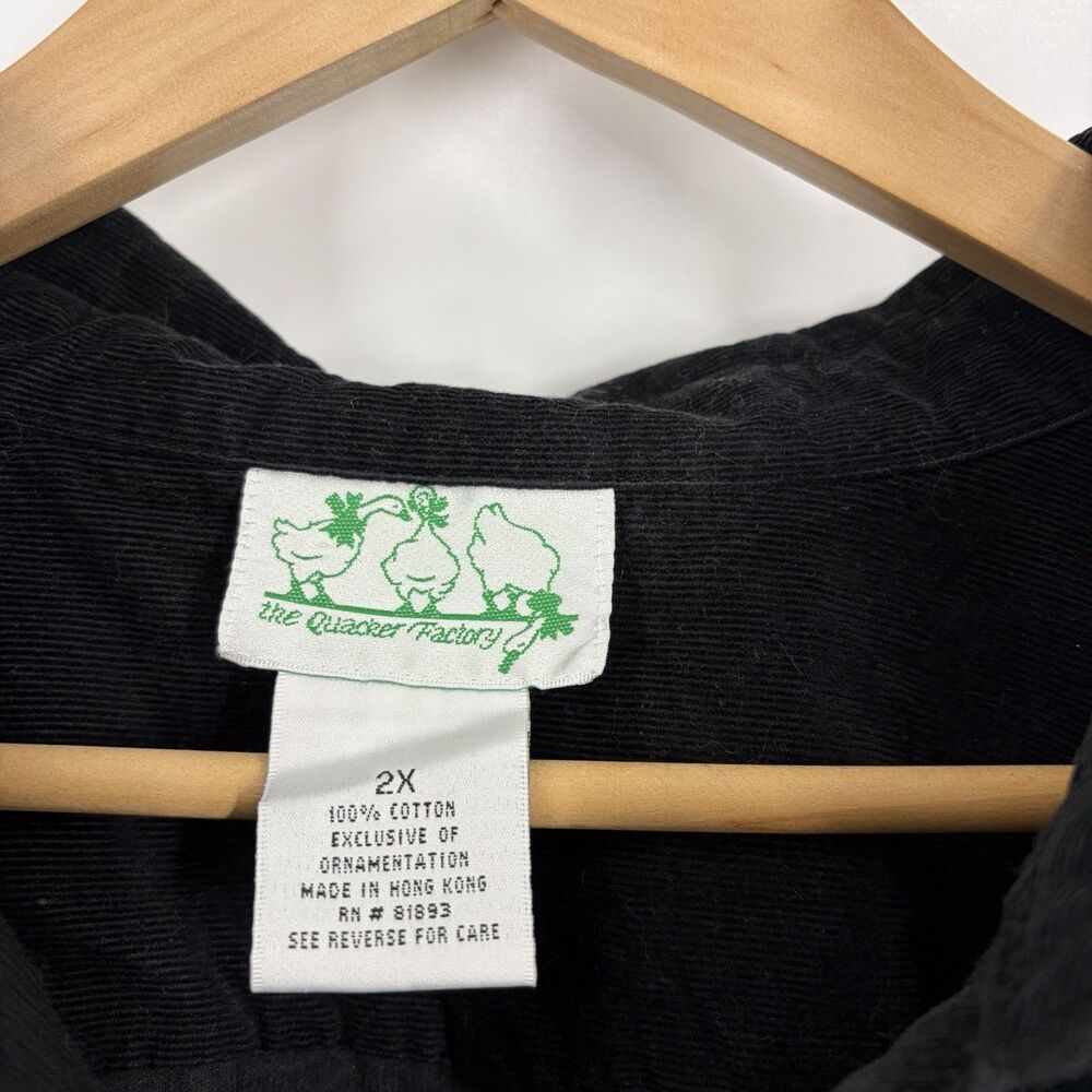 Vintage Quacker Factory Corduroy Shirt 2X Black Candy Corn Embroidered Halloween - Picture 3 of 7